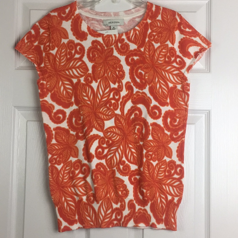 NWT Orange and White Merona short sleeve sweater